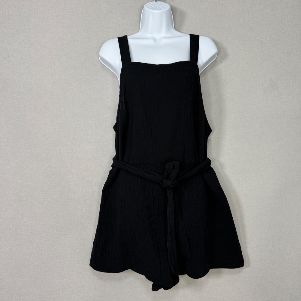 Madewell Lightestspun Tie-Waist Cover-Up Romper Womens M Black 100% Cotton Gauze